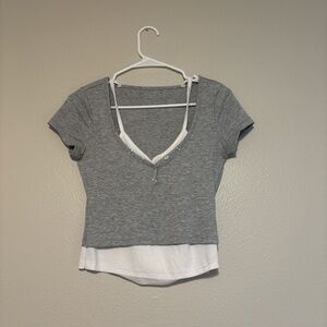 Gray and White Women's Top